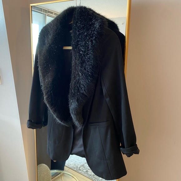 Black - Ever New - Faux Fur Hooded Blazer Jacket (Fur is Detachable) - Size US 2 - Picture 11 of 11
